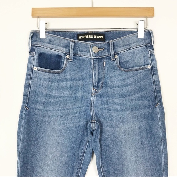 EXPRESS Mid Rise Light Wash Shadow Legging Jeans Stretchy Size 00 - Picture 3 of 7